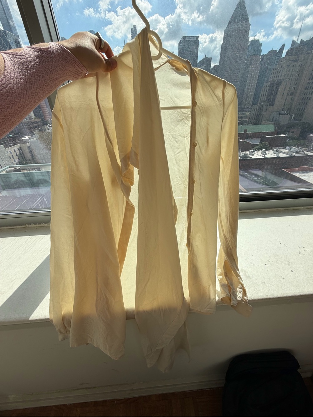 Saint Laurent Hedi Slimane Cream Sheer Long-Sleeve Silk Robe Top